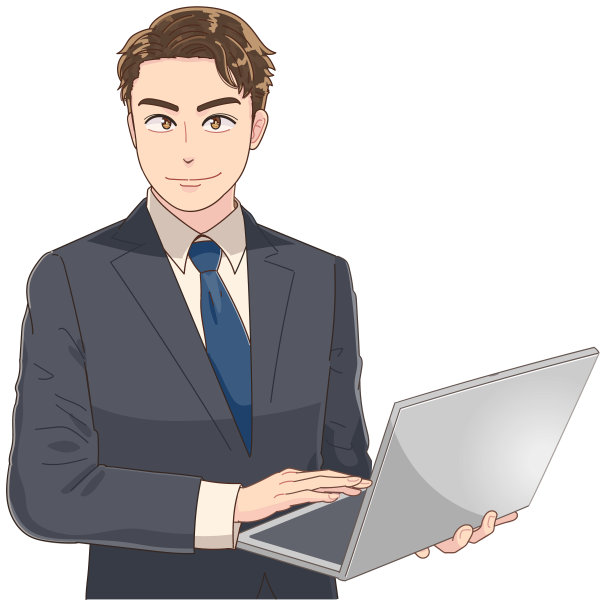 一个自信的商人有一台电脑。图片下载