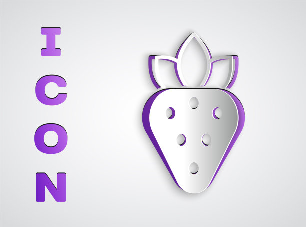 剪纸草莓图标孤立在灰色图片下载