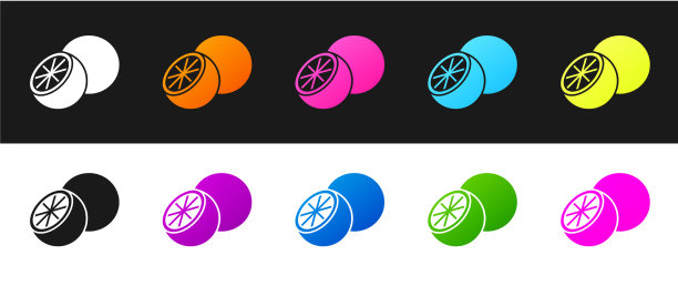 设置橙色水果图标隔离在黑色和白色图片下载