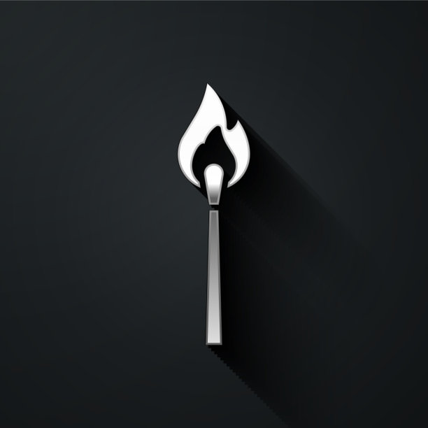 银色燃烧火柴与火图标隔离图片下载