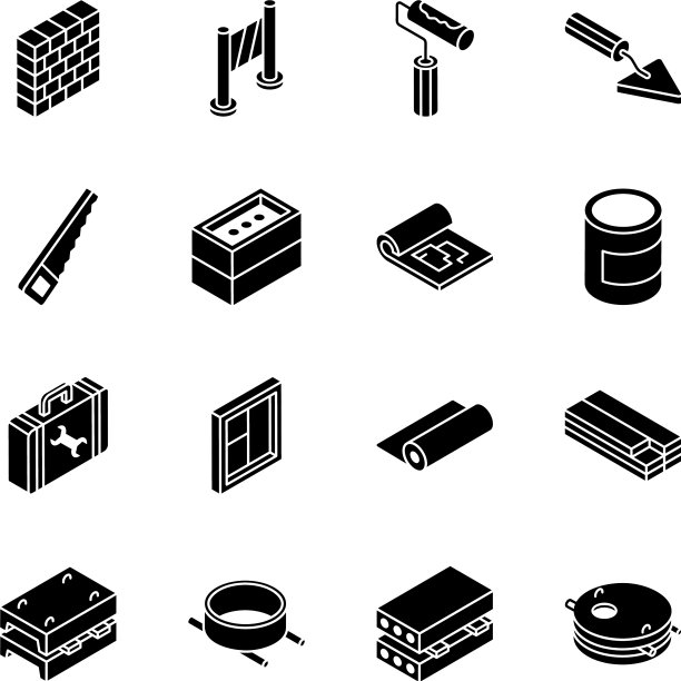建筑工具字形等距图标图片下载