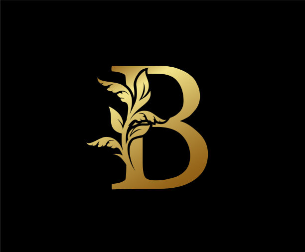 优雅的金色字母花香标志复古经典图片下载