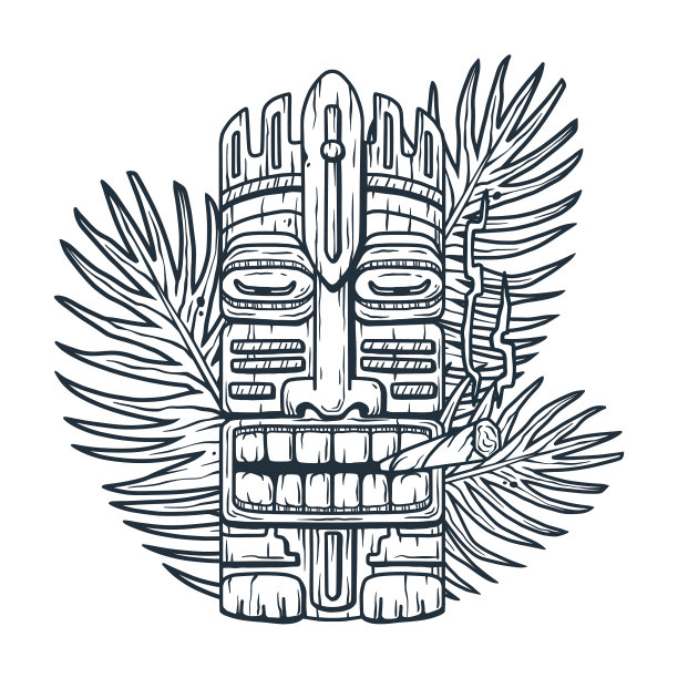 设计夏威夷提基面具和冲浪民族图腾图片下载