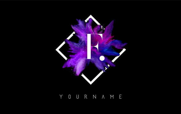 F字标识设计用彩色墨水笔画图片下载