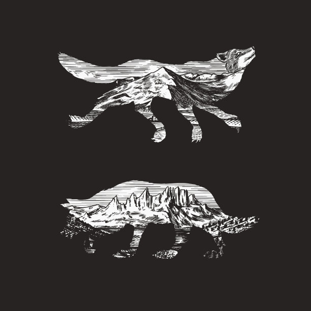 灰狼的标志和徽章森林和高山图片下载