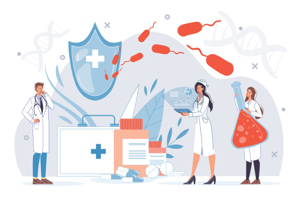 扁平的卡通角色医生在工作图片下载