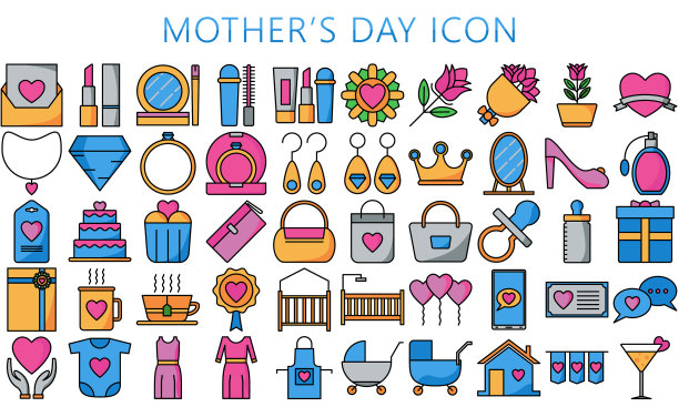 母亲节快乐平彩色图标集图片下载