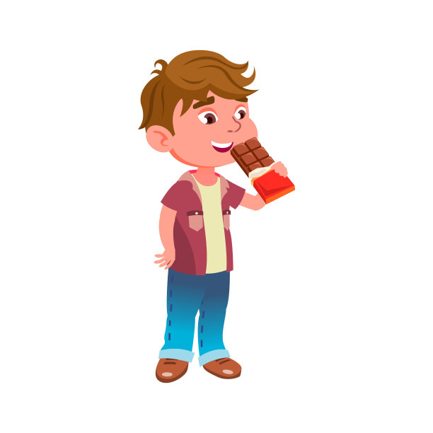 男孩吃和享受巧克力棒向量图片下载
