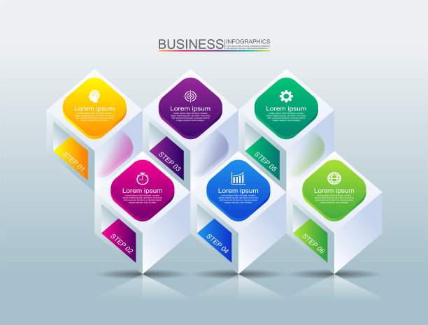 演示业务信息图模板彩色有6个步骤图片下载
