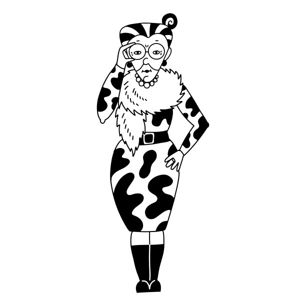 高级时装女士穿着衣服和毛皮拿着眼镜。矢量插图-绘制一个优雅的老妇人与大太阳镜图片下载