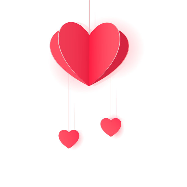 悬挂折纸心形设计和装饰。图片下载