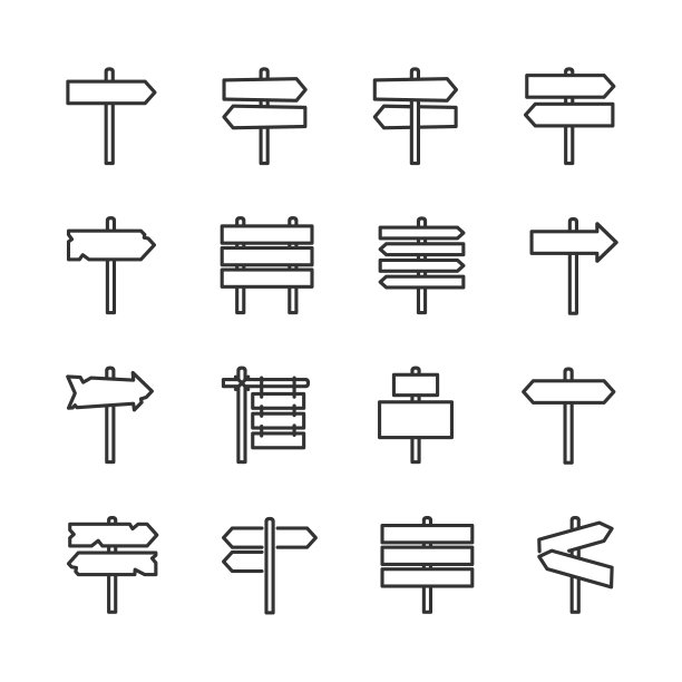 向量组木制路标线图标。图片下载