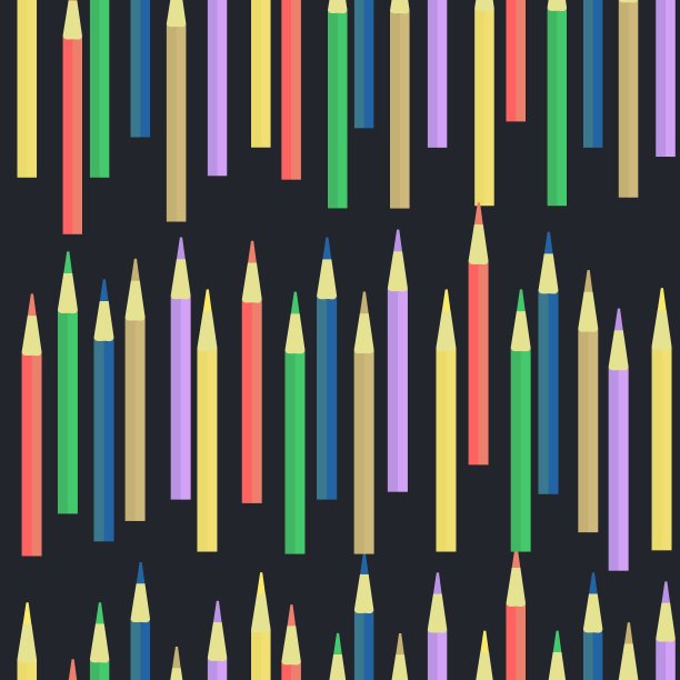 无缝纹理矢量模式。用于开学时的包装、织物、封面、纸张。深色背景上的彩色铅笔。图片下载