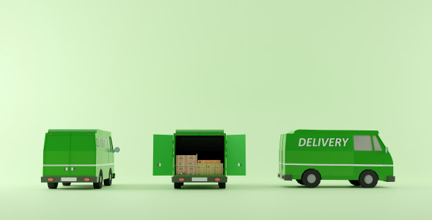 低多边形货车运输货物交付。三维渲染图片下载