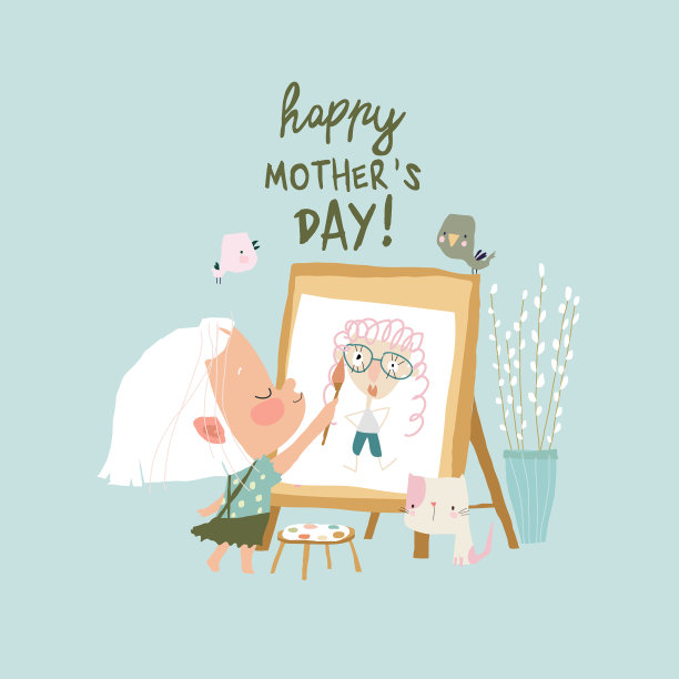 卡通小女孩画肖像的母亲图片下载