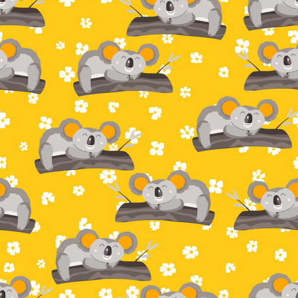 无缝图案与可爱的考拉带和花图片下载