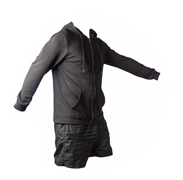 带有兜帽的熨斗拉链的运动衫和孤立在白色背景上的运动短裤。休闲运动服装图片下载