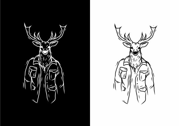 鹿头人设计的黑白插画图片下载