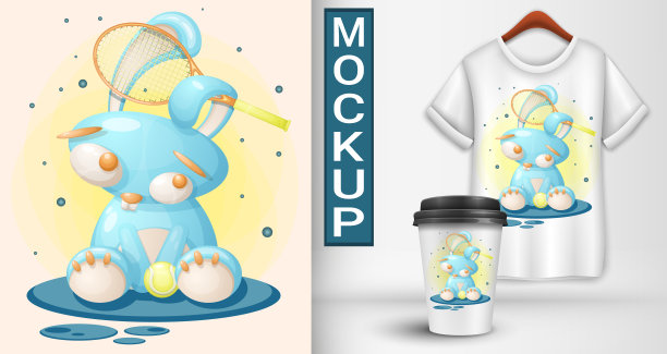 巴尼是一个网球运动员。卡通插图。图片下载