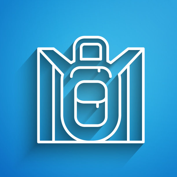 白色线徒步背包图标孤立在蓝色图片下载