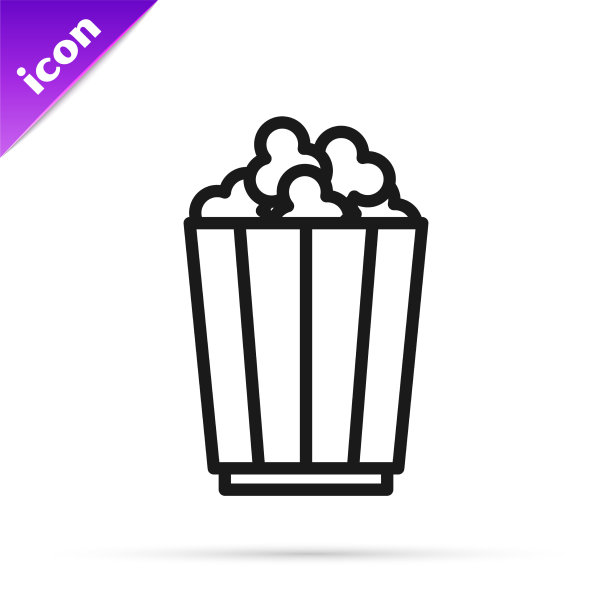 黑线爆米花在纸板箱图标孤立图片下载