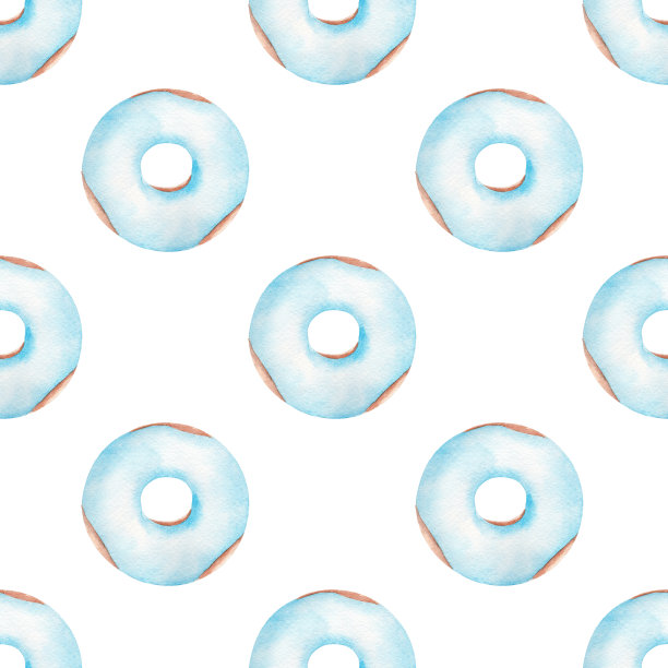 蓝色甜甜圈水彩剪贴数码纸。手绘无缝图案。图片下载