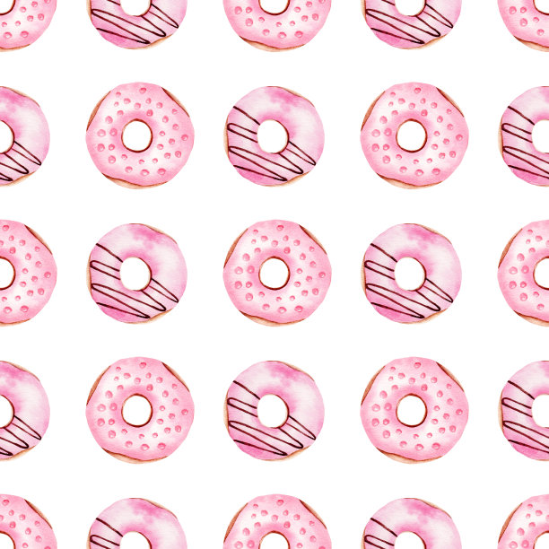 甜甜圈水彩剪贴无缝模式。手绘数码纸。图片下载