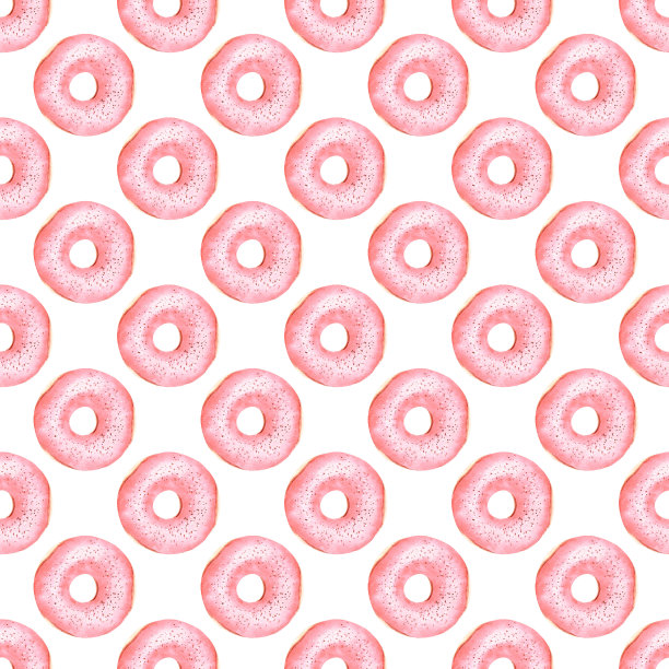 甜甜圈水彩剪贴数码纸。甜食无缝模式。图片下载