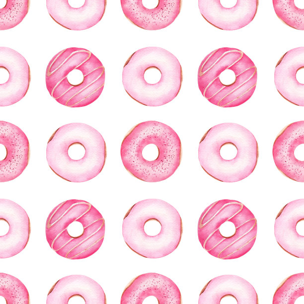 无缝图案甜甜圈数码纸。手绘水彩剪贴画孤立在白色。食物图形。图片下载