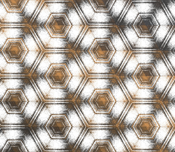 几何抽象白色和深灰色与金属铜纹理万花筒六角形图案图片下载