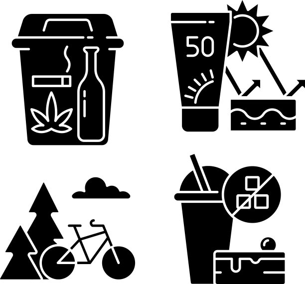 健康习惯黑色象形文字图标设置在白色图片下载