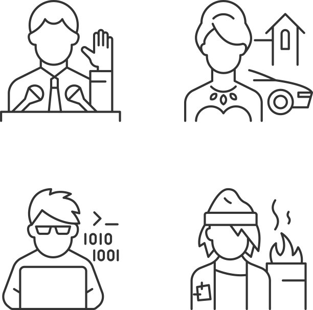 社会地位类型线性图标集图片下载