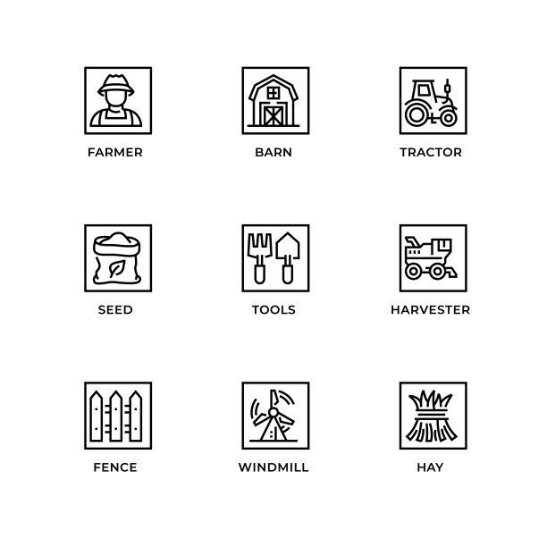 设置图标农场线图标设置可编辑图片下载