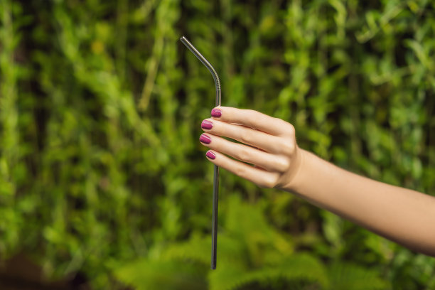 钢铁饮料vs一次性吸管。“零浪费”的概念图片下载