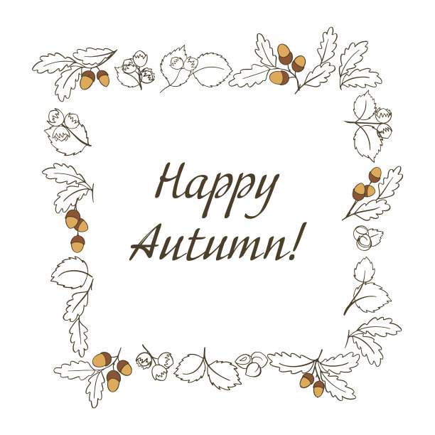 秋天的快乐明信片，季节的树叶坚果和图片下载