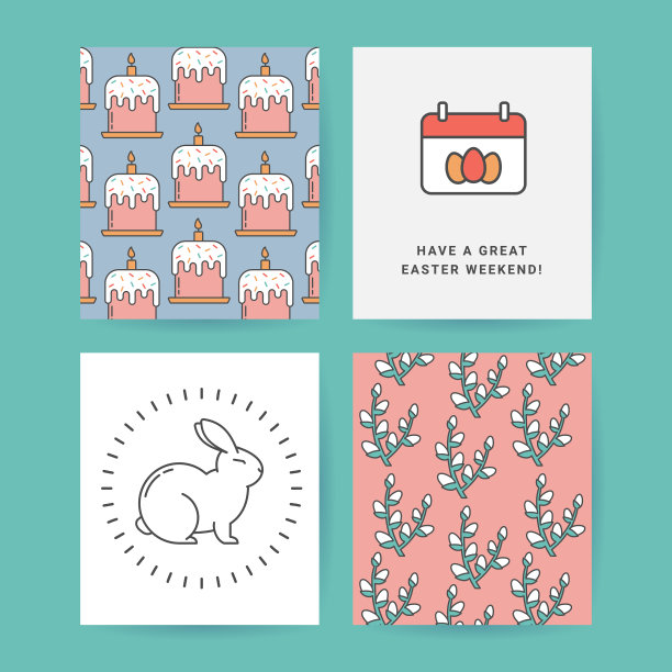 复活节套装明信片礼品标签设计图片下载