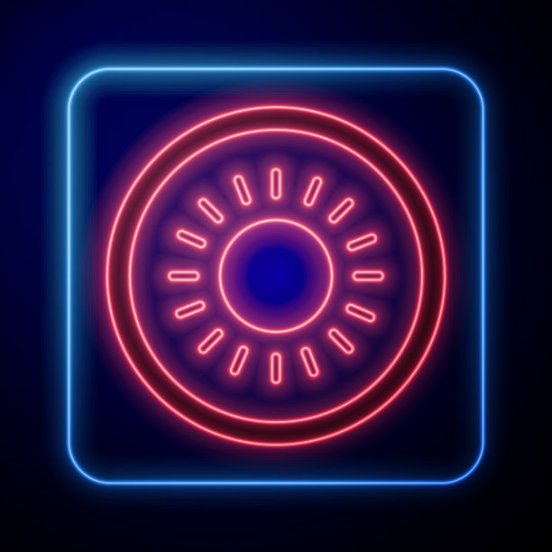 发光的霓虹灯图标孤立在蓝色背景图片下载