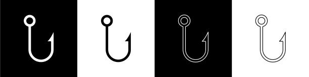 设置鱼钩图标隔离在黑色和白色图片下载