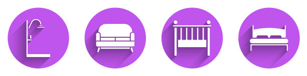 设置淋浴沙发、倒钩摇篮床和大床图片下载