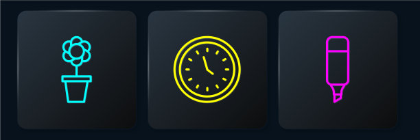 在花盆、记号笔和时钟中设置线花图片下载