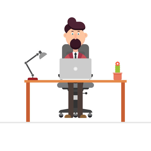 在平面设计的办公桌上工作的商人图片下载