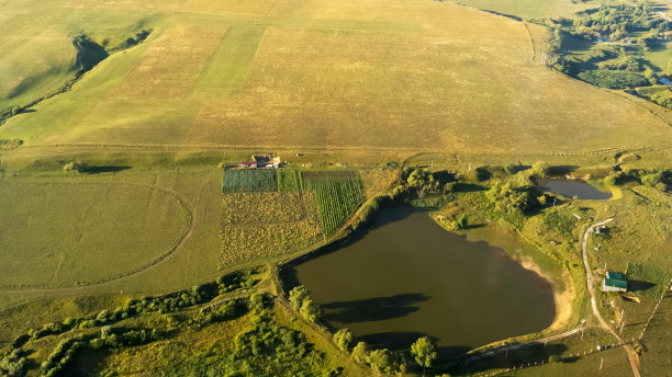 从鸟瞰有建筑物的小湖图片下载