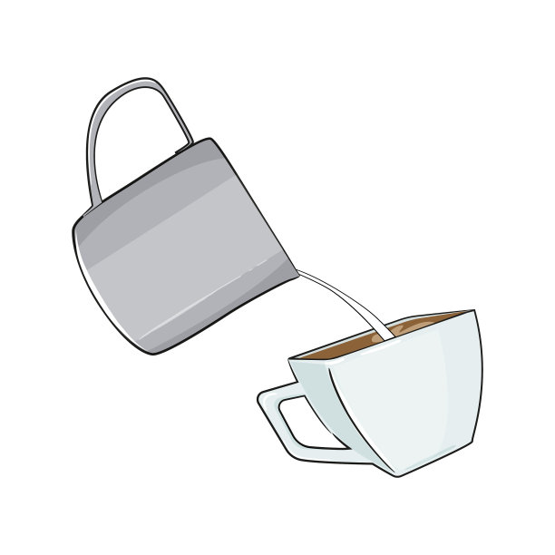 牛奶壶倒在咖啡杯的咖啡师工具图片下载