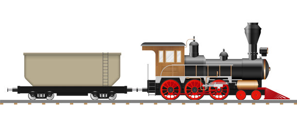 老式蒸汽机车和货车隔离图片下载