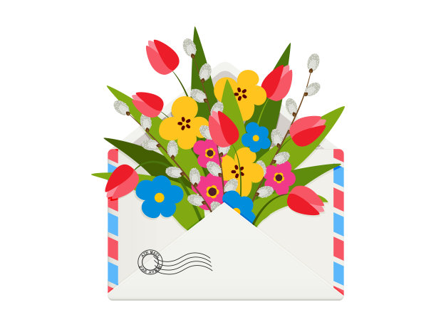 白色的信封上有花束图片下载