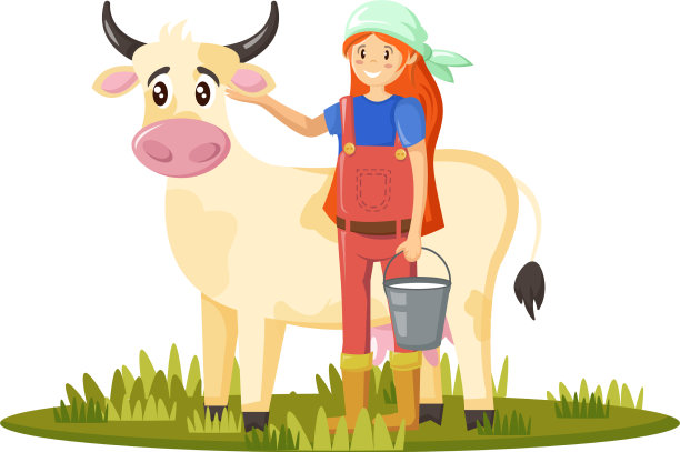 挤奶女工和奶牛采集牛奶的农学家图片下载