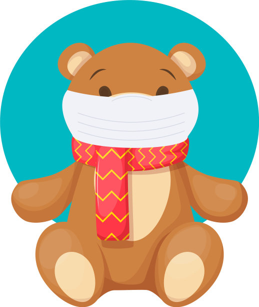 动物玩具熊戴着防护面具图片下载