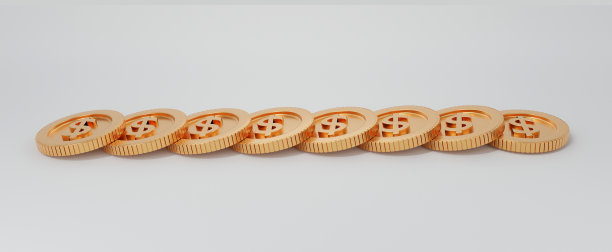 一组弯曲的美元硬币生孤立在白色的背景图片下载