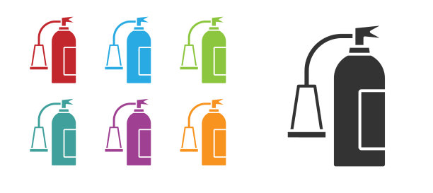 白色上孤立的黑色灭火器图标图片下载