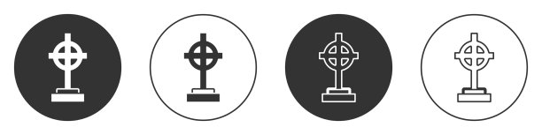 黑色坟墓，十字图标孤立在白色上图片下载